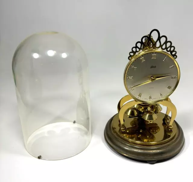 Vintage Schatz 400 Day Anniversary Gold / Brass Clock With Glass Dome 8"x5.5"