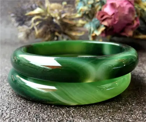 1pc Certified 100% natural beautiful green agate bracelet large size 58-60mm