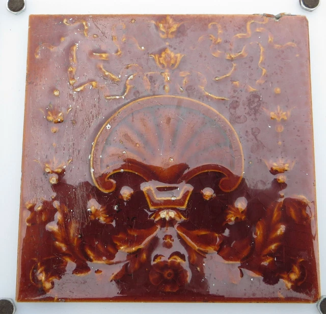Antique Victorian Brown Majolica Tile - Godwin & Hewitt Rd No 262746