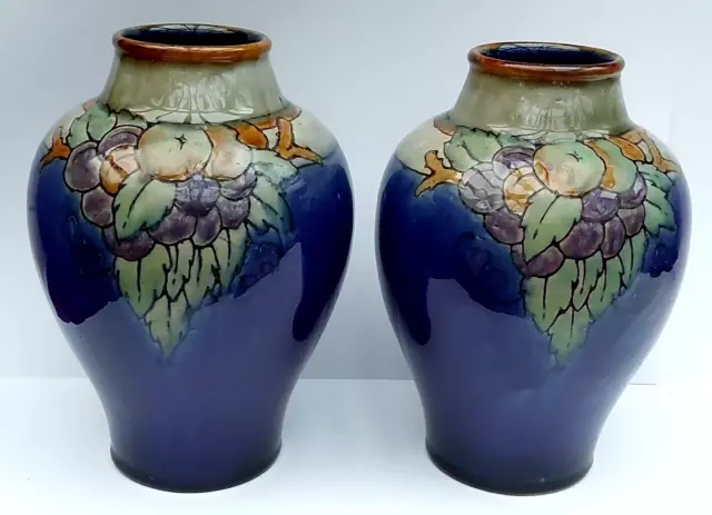 Doulton Lambeth - A pair 0f Art Nouveau Vases by Christine Abbot 1920s. Unusual