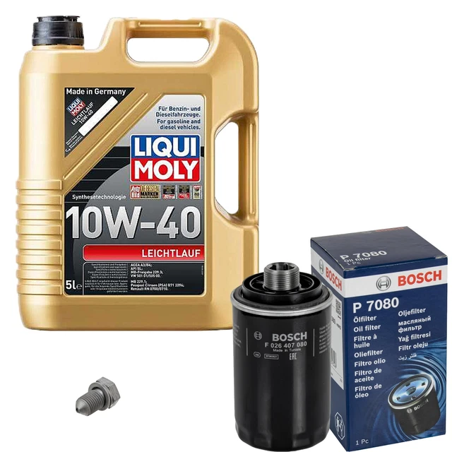 Filtro olio Bosch 5L Liqui Moly funzionamento leggero 10W-40 per VW Audi Golf V 2.0 GTI