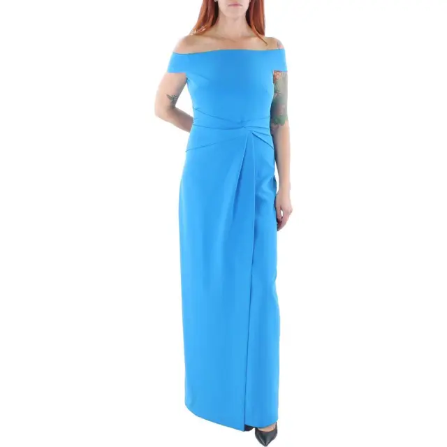 Lauren Ralph Lauren Womens Blue Crepe Pleated Evening Dress Gown 14 BHFO 9430