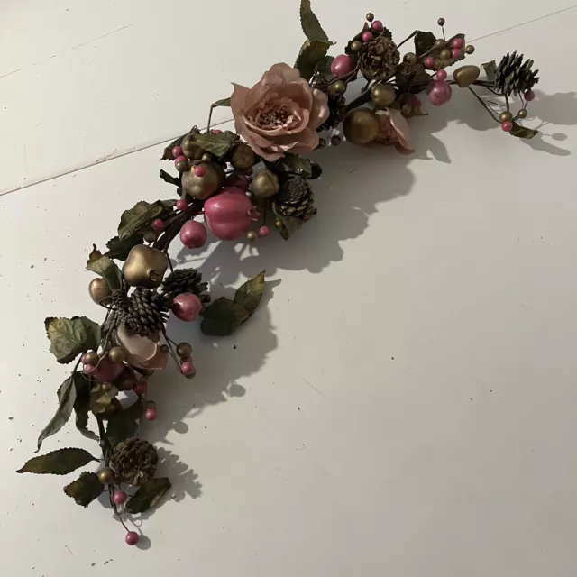 Vintage Faux Leaf Floral Fruit Christmas Decor Garland Wreath Pink Gold Rose