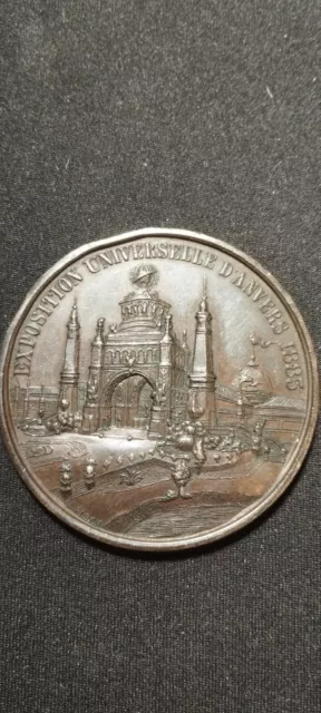 11.25*F (L) Médaille belge exposition d'ANVERS 1885 Léopold II belgian medal 3