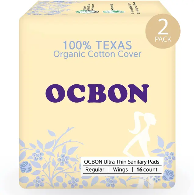 Almohadillas sanitarias ultrafinas regulares OCBON - 100% algodón texano orgánico - 32 cuentas