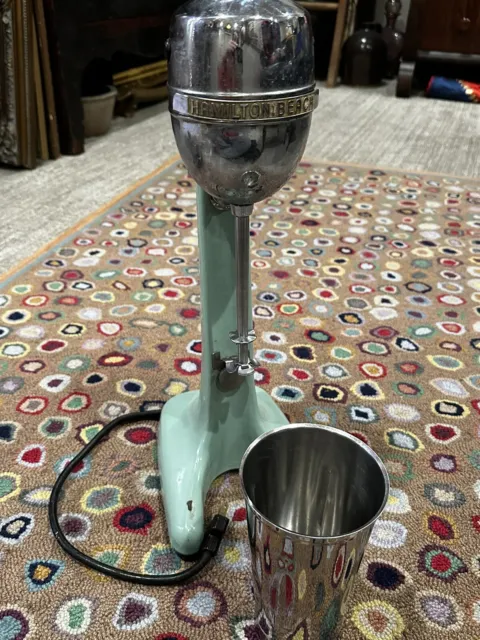 Hamilton Beach Model 30 Retro Vintage Milkshake Mixer & Cup Jadeite Green Works