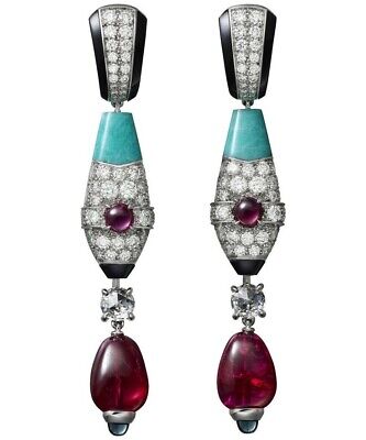 925 Sterling Silver Dangle Earrings Cubic Zirconia Turquoise & Ruby Women Jewels