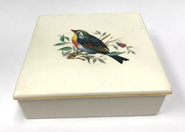 Carlton Ware Bird Trinket Box Square Porcelain Rainbow Coloured Bird A8