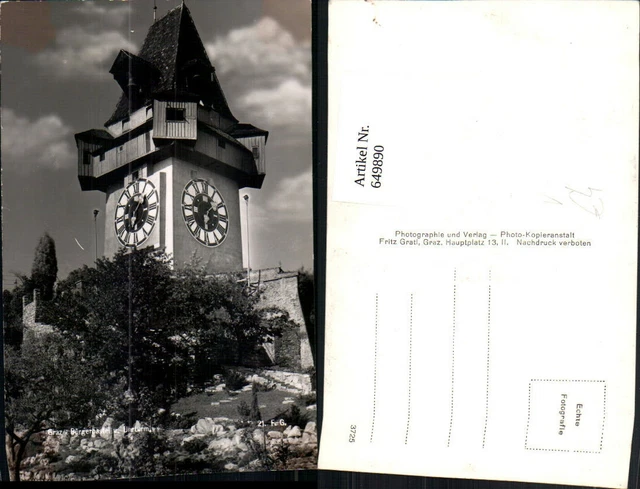 649890,Foto Ak Graz Bürgerbastei u. Uhrturm Uhr pub Fritz Gratl 21