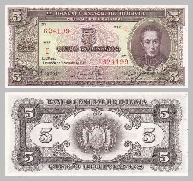 Bolivien / Bolivia 5 Bolivianos 1945 p138a Serie E unz.