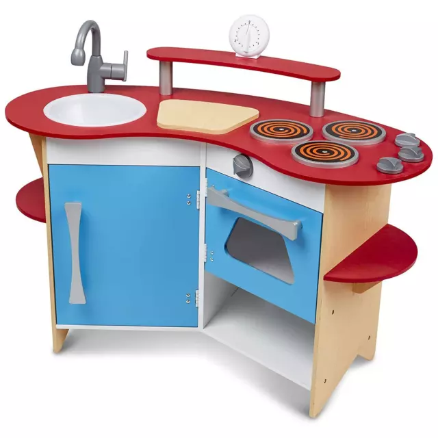 Wooden Play Kitchen Cooks Corner Oven Hob Fridge Sink Timer Melissa & Doug