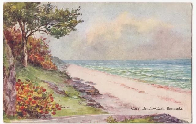 Bermuda; Coral Beach - East PPC By Ethel & CF Tucker, Unused, Artist Signed, 2