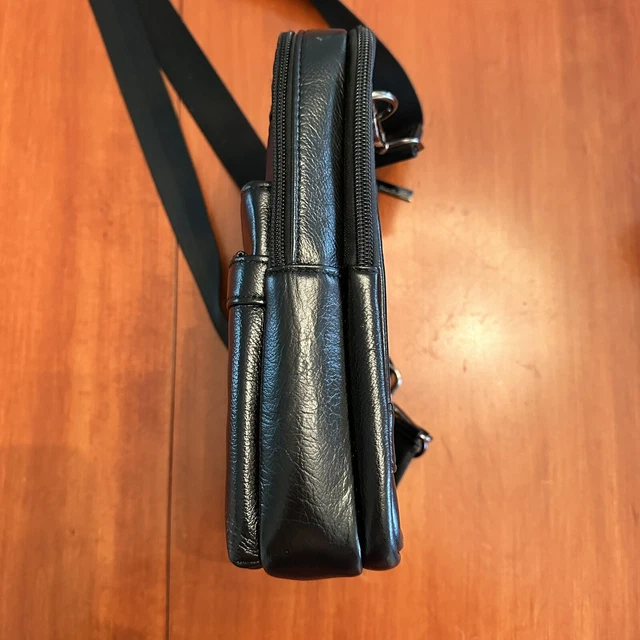 Men's(Unisex) Black Leather Organizer/Messenger/Daily Carry Crossbody Bag/Wallet 2