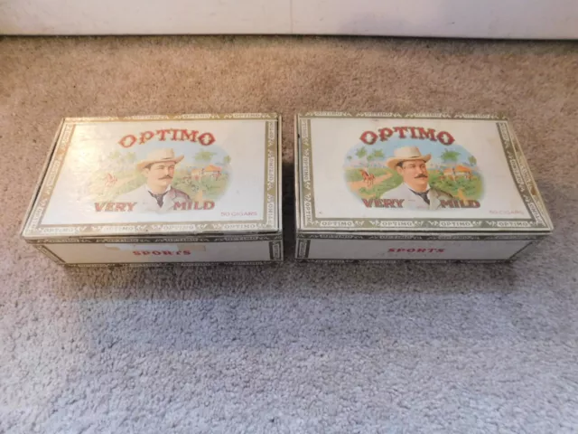 Lot of 2 Vintage Optimo Very Mild A. Santaella & Co. Florida Empty Cigar Boxes