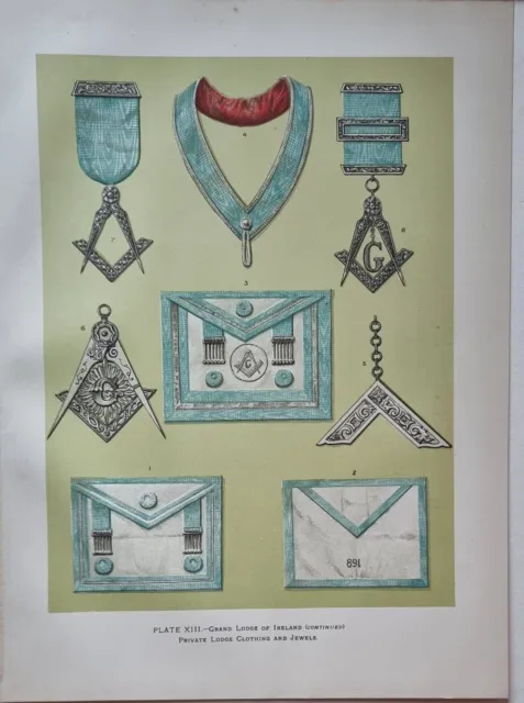1886 Masoneria Estampado Grand Lodge De Irlanda Privado Lodge Ropa & Joyas