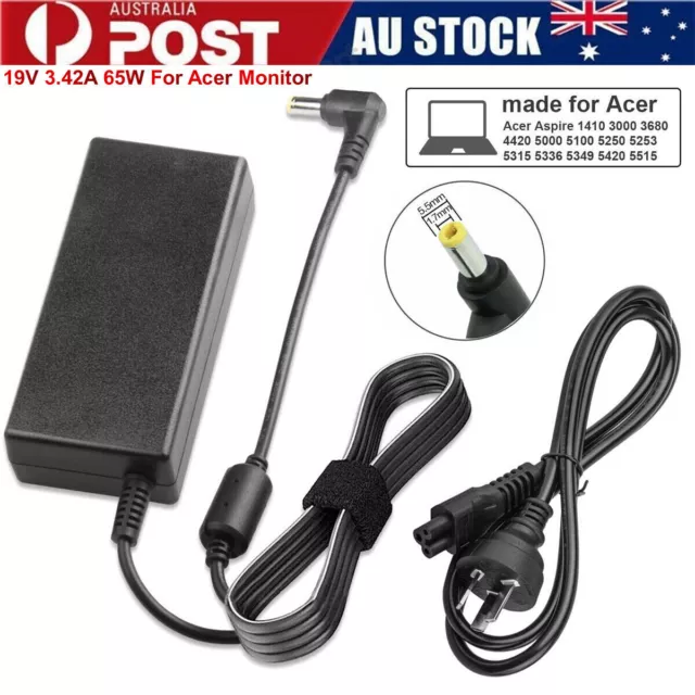 For Acer Monitor AC Adapter Power Supply Laptop Charger 19V 3.42A 65W 5.5*1.7mm