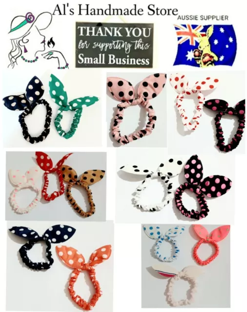 Hair Ties Clearance Sale Colorful Rabbit Bunny Ears Bows Polka Dots Elastic Cute