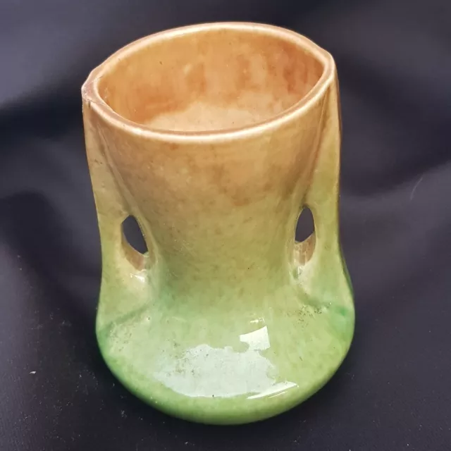 Pates Vintage Australian Pottery Twin Handled Vase Brown/Green Glaze Art Deco Gc