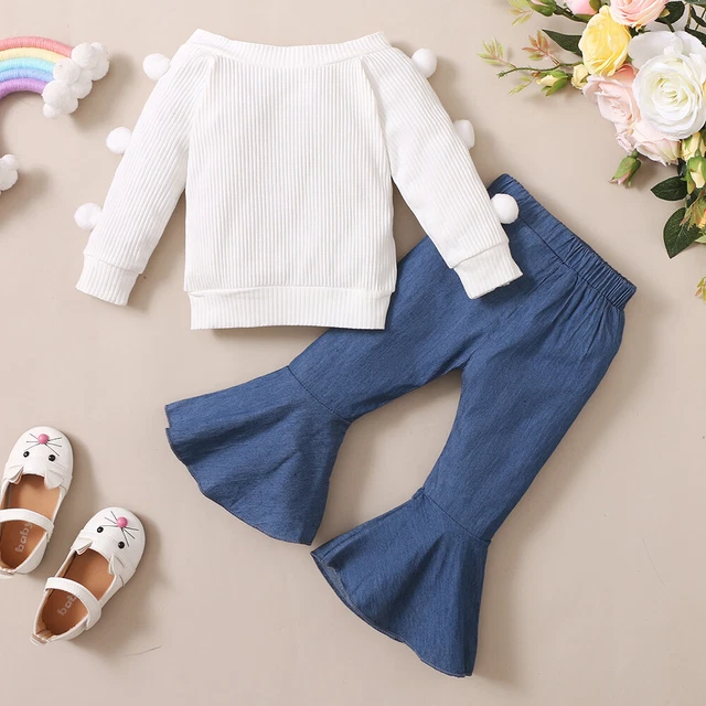 Kids Toddler Baby Girls Long Sleeve Tops+Floral Flared Pants Outfits Clothes 5