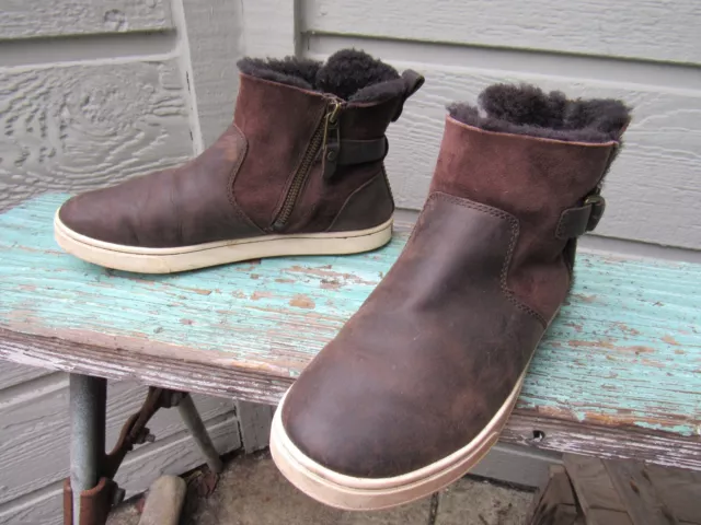 Olukai PEHUEA HULU Shearling Zip Ankle Boot Womens US 7.5 EU 37.5 Brown Leather