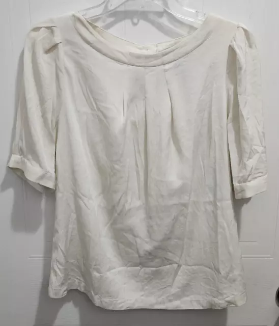 Banana Republic Women's Short Sleeve Blouse Top Pleated Neck Silk Blend Size 8