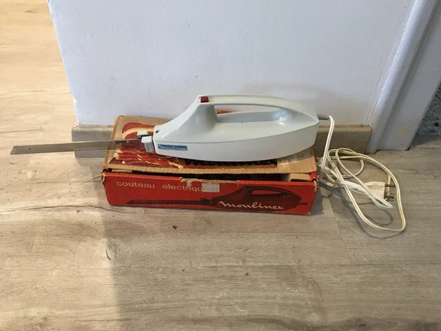 MOULINEX COUTEAU ELECTRIQUE orange vintage avec plateau de rangement