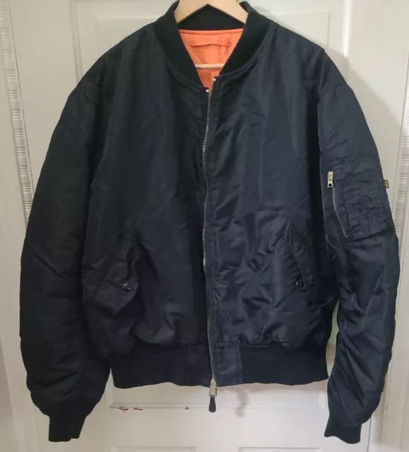 Vintage Alpha Industries Mens Jacket 2XL Black Reversible MA 1 Flyers Bomber