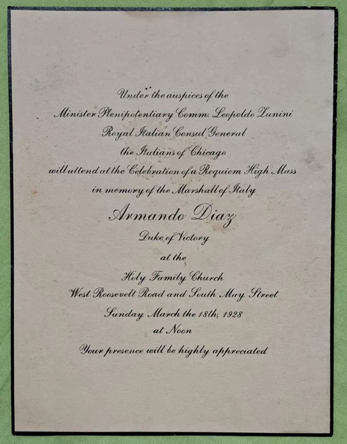 Armando Diaz Duke Victoria Marshal Italy Invitation to Commemoration 1928