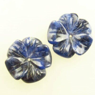 2Pcs Carved Natural Old Sodalite Flower Pendant Bead 18x4mm L35228