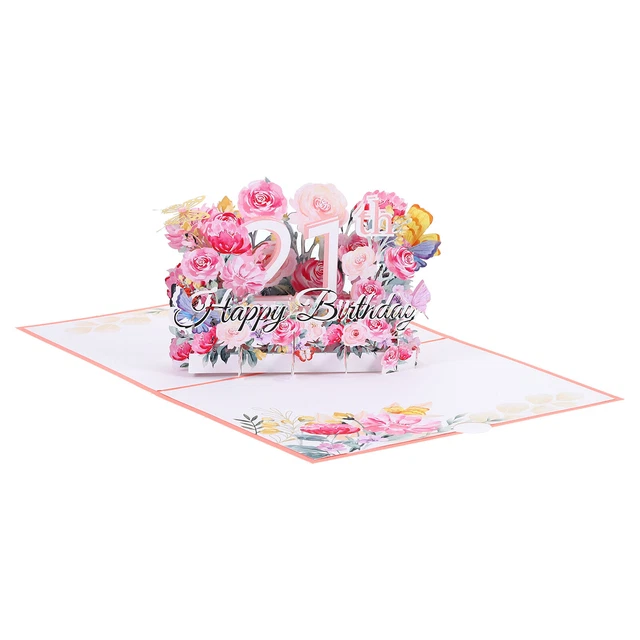 21ST BIRTHDAY CARD Pop Out Birthday Card Happy Birthday 3D Flower