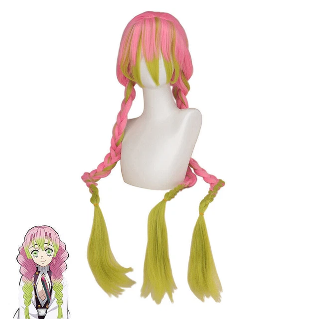 Peluca De Cosplay Kanroji Mitsuri – Rosa Y Verde, 80 Cm, Fibra Sintética Resistente Al Calor, Para Anime Y Halloween