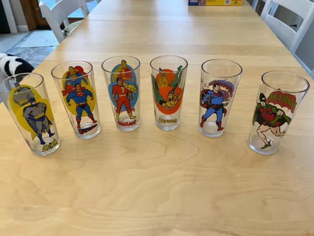 Vintage 1976 1978 Pepsi Super Series Glasses Batman Robin Superman Aquaman Shaza