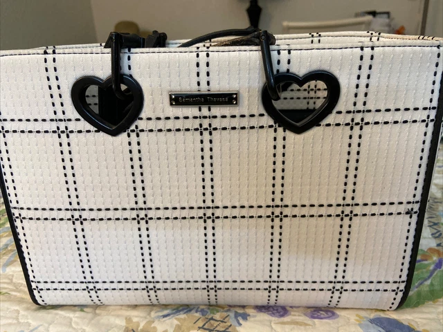 Samantha Thavasa White Black Check Fabric Handbag Purse Tote Bucket