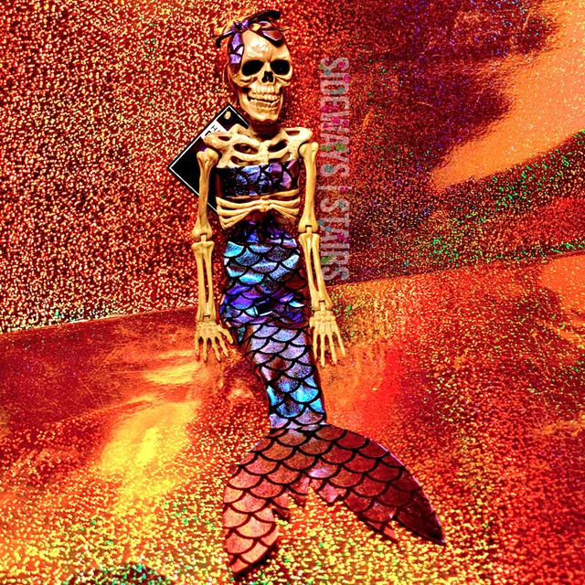 16& MERMAID SKELETON Halloween hanging jointed figure iridescent fabric
