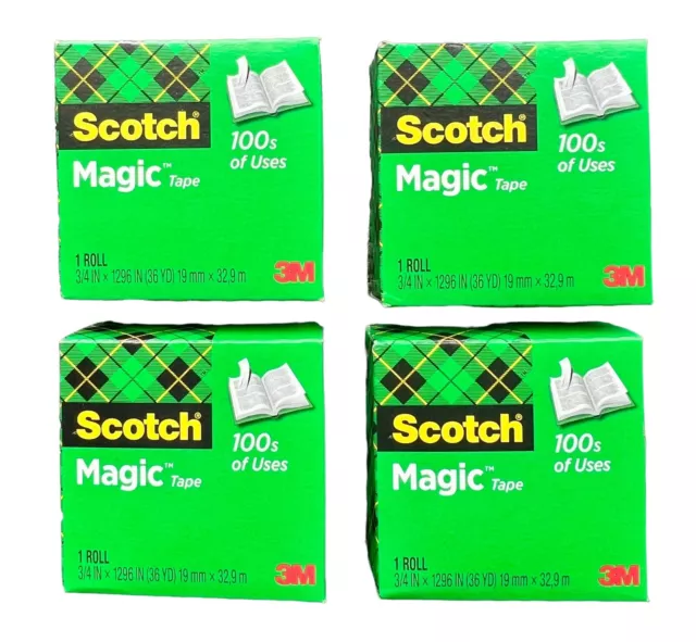 4 Scotch Magic Tape Refill Rolls, 4 Rolls of 3M, 3/4 IN x 1296 IN (36 Yd)