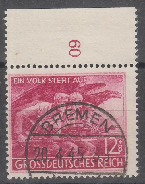 12 Pf Volkssturm mit Plattenfehler X, gestempelt gepr. Schlegel BPP Mi: 110,-