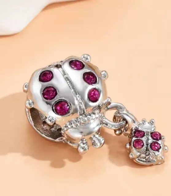 Lady Bird Lady Bug Charm w/ pink crystals 925 Silver Brand New UK Stock