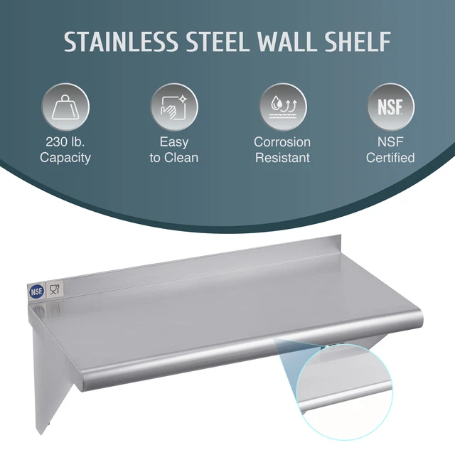 12"x24" Stainless Steel Wall Mount Storage Shelf NSF Restaurant Shelving 230 lb