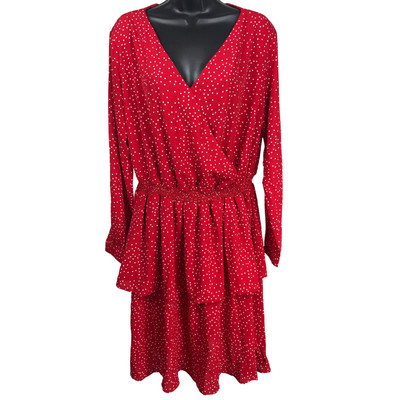 NWT Red & White Polka Dot Long Sleeve V-Neck Dress Women's Size 3XL