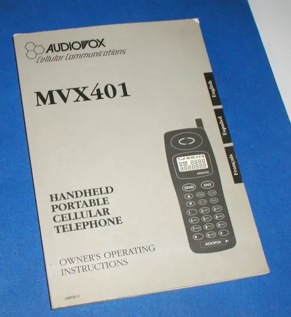 Mvx401 Portable Cellular Telephone Owner's Operating Instructions By Audiovox