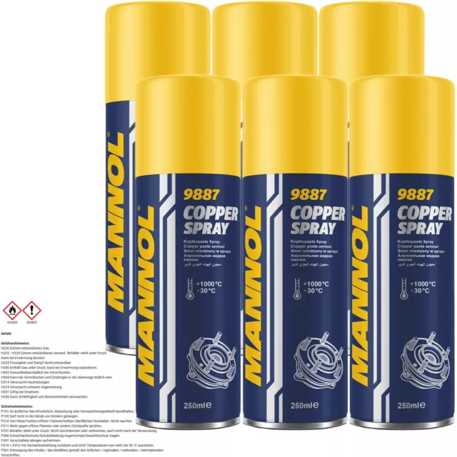 6x 250 ml MANNOL BREMSPASTE KUPFERSPRAY COPPER SPRAY KUPFER SCHMIERMITTEL FETT