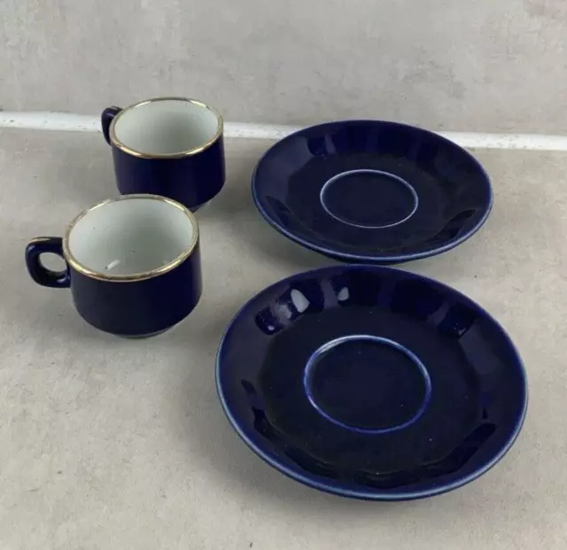 Lot de 2 tasses et sous tasses Delaunay bleu en porcelaine et dorure