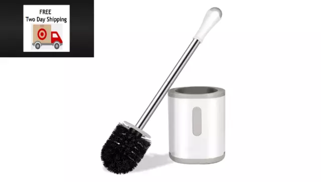 Toilet Brush and Holder, Compact Size Toilet Bowl Brush with Stainless Steel Han