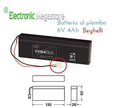 AGM RICAMBIO BATTERIA BEGHELLI AL PIOMBO 6V 4AH 4A SLIM BEGHELLI RICARICABILE 