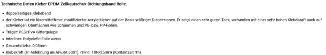 EPDM Zellkautschuk Dichtungsband Selbstklebend Moosgummi EPDM - 10m je Rolle 3