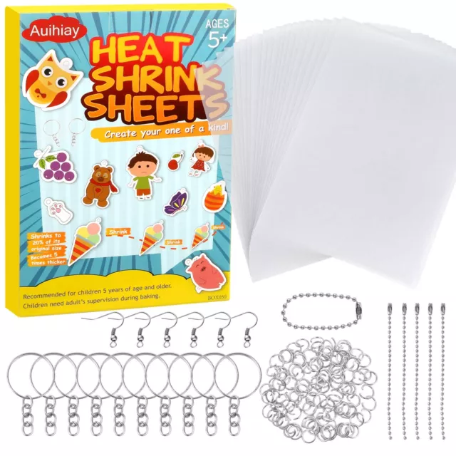 Auihiay 145 Pieces Heat Shrink Plastic Sheet Kit Shrinky Dinks Include 20 PCS Sh