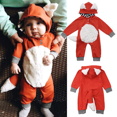 Neonato ragazzo ragazza bambini FOX con cappuccio Romper Tuta Body abiti vestiti