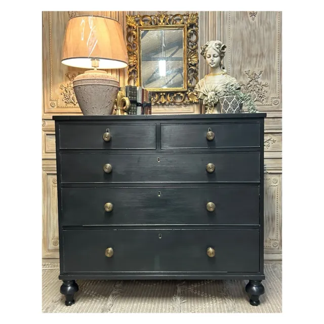 🖤 Victorian Black Chest of Drawers 🖤 Beehive 🐝 Handles - Delivery Available