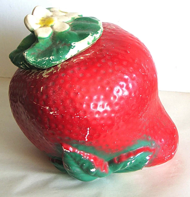 VINTAGE AMERICAN BISQUE Strawberry Cookie Jar SEARS USA POTTERY FREE SH