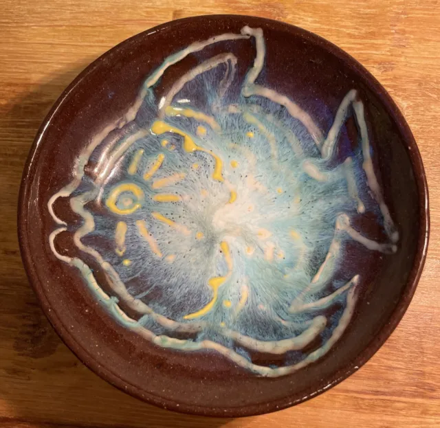 Vintage Harding Black Signed Pottery Fish Bowl 1989